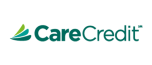 CareCredit logo with three overlapping green and teal shapes on the left, followed by the words CareCredit in bold, dark teal font on a light background.